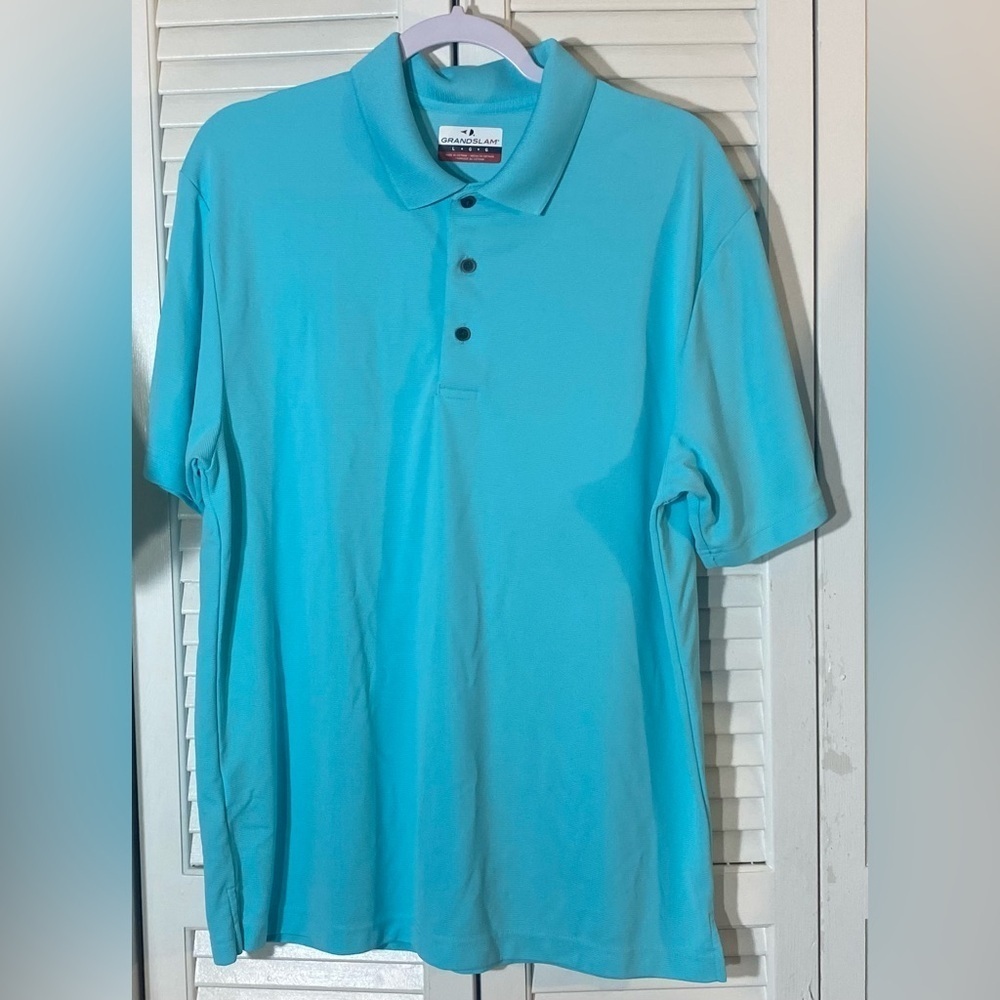 Grand Slam Short Sleeve Polo Size Large Aqua Golf Tennis